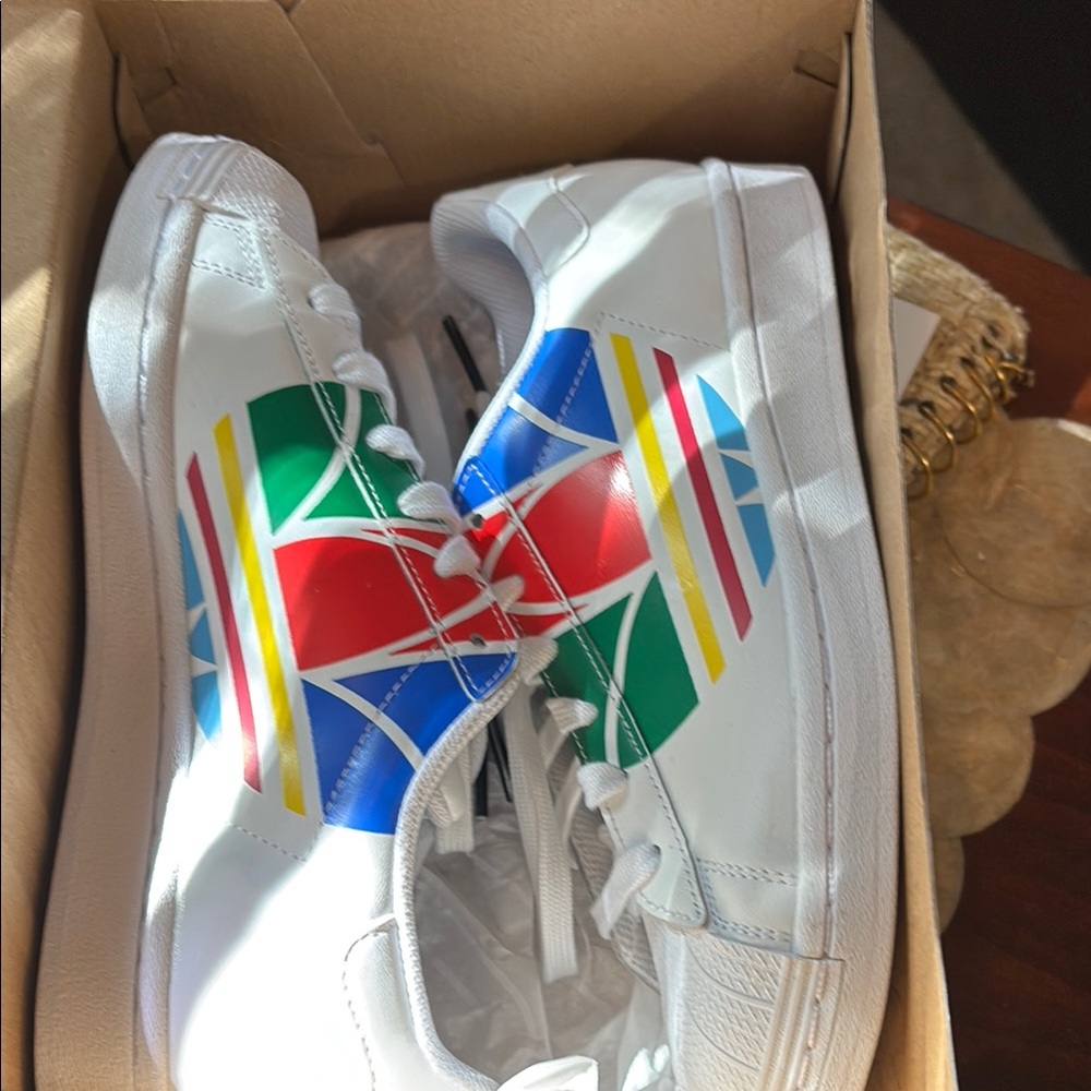 Adidas White Sneakers with Multicolor Geometric Design